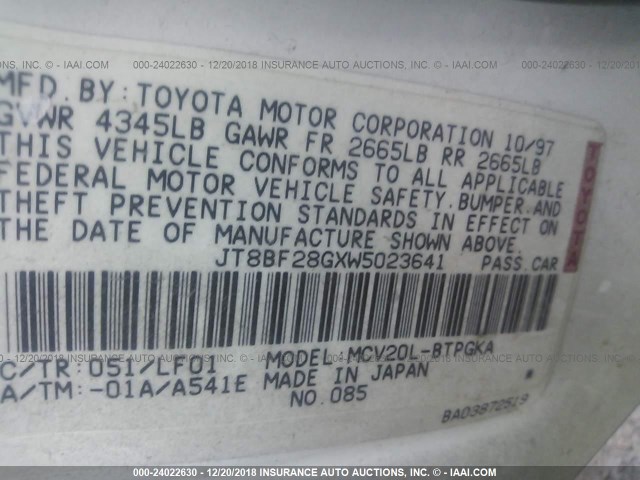 JT8BF28GXW5023641 - 1998 LEXUS ES 300 BLACK photo 9