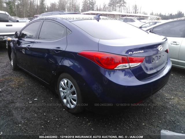 5NPDH4AEXCH121640 - 2012 HYUNDAI ELANTRA GLS/LIMITED BLUE photo 3