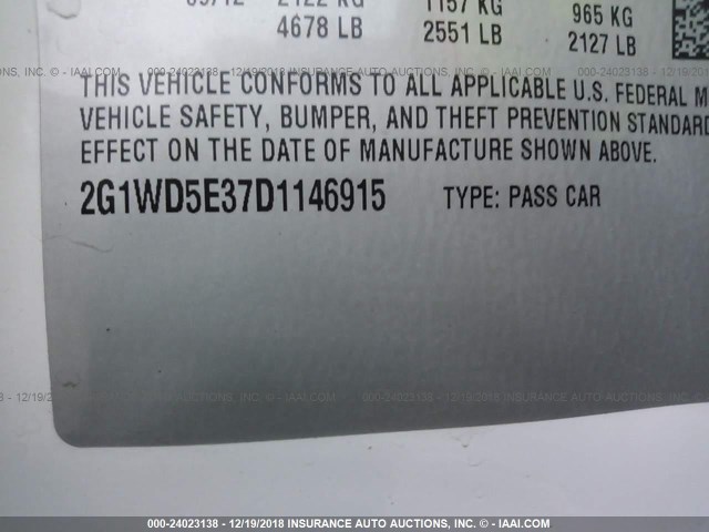 2G1WD5E37D1146915 - 2013 CHEVROLET IMPALA POLICE WHITE photo 9