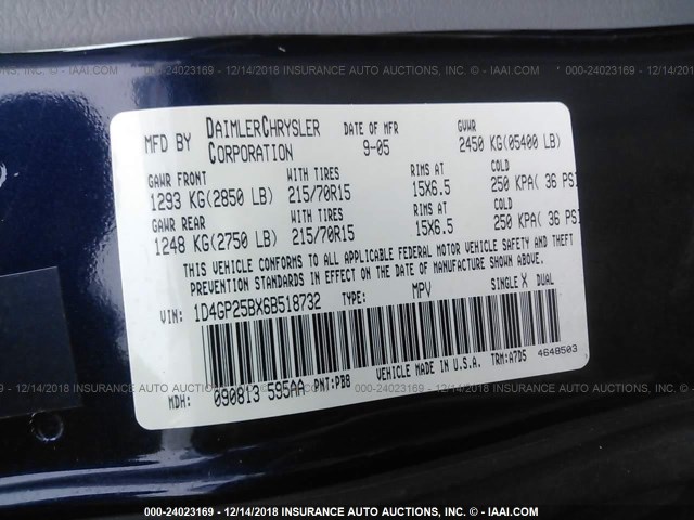 1D4GP25BX6B518732 - 2006 DODGE CARAVAN SE BLUE photo 9