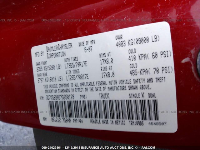 3D7KS28A57G850178 - 2007 DODGE RAM 2500 ST/SLT RED photo 9