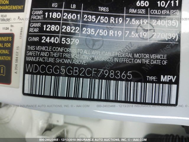 WDCGG5GB2CF798365 - 2012 MERCEDES-BENZ GLK 350 WHITE photo 9