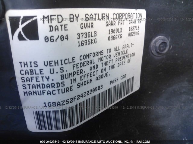 1G8AK52F53Z155554 - 2003 SATURN ION LEVEL 3 WHITE photo 9