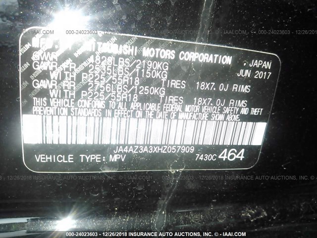 JA4AZ3A3XHZ057909 - 2017 MITSUBISHI OUTLANDER SE/SEL BLACK photo 9