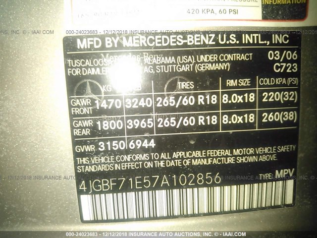 4JGBF71E57A102856 - 2007 MERCEDES-BENZ GL 450 4MATIC GRAY photo 9