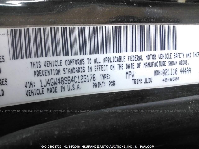 1J4GW48S64C123178 - 2004 JEEP GRAND CHEROKEE LAREDO/COLUMBIA/FREEDOM 黑色 照片 9