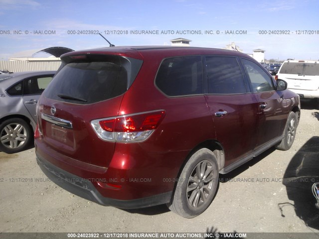 5N1AR2MN6DC639091 - 2013 NISSAN PATHFINDER S/SV/SL/PLATINUM RED photo 4