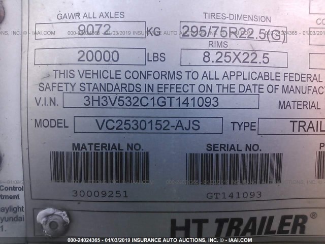 3H3V532C1GT141093 - 2016 HYUNDAI STEEL INDUSTRIES VAN  Անհայտ լուսանկար 9