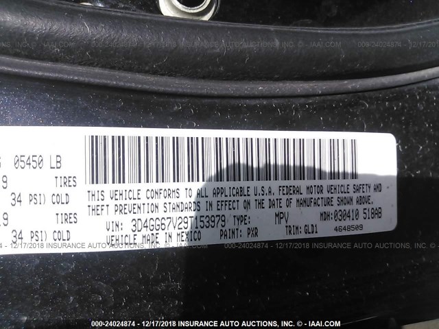 3D4GG67V29T153979 - 2009 DODGE JOURNEY R/T BLACK photo 9