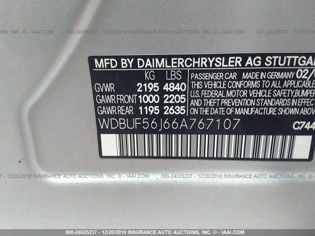 WDBUF56J66A767107 - 2006 MERCEDES-BENZ E 350 SILVER photo 9