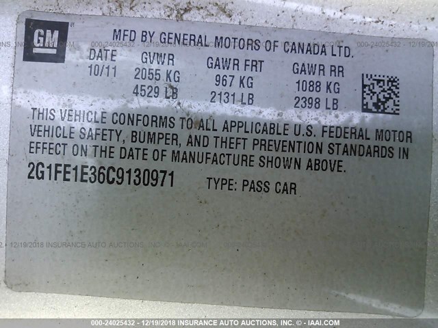 2G1FE1E36C9130971 - 2012 CHEVROLET CAMARO LS SILVER photo 9