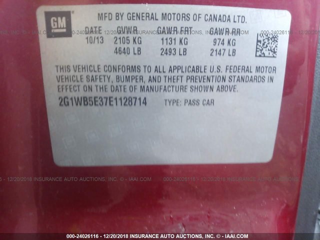 2G1WB5E37E1128714 - 2014 CHEVROLET IMPALA LIMITED LT RED photo 9