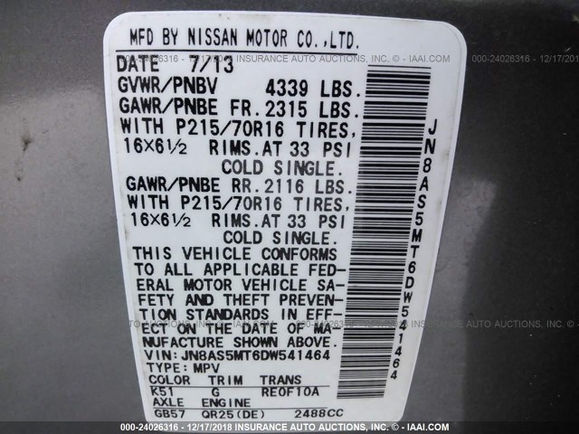 JN8AS5MT6DW541464 - 2013 NISSAN ROGUE S/SV GRAY photo 9