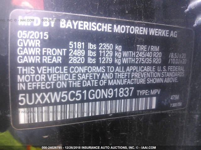 5UXXW5C51G0N91837 - 2016 BMW X4 XDRIVE35I BLACK photo 9