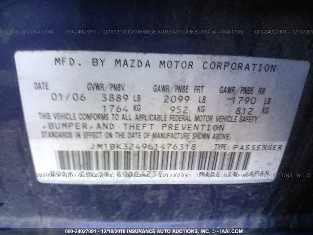 JM1BK324961476318 - 2006 MAZDA 3 S Dark Blue photo 9