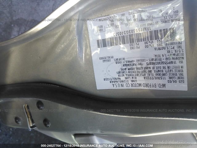 1FAFP55S03G240373 - 2003 FORD TAURUS SES GRAY photo 9