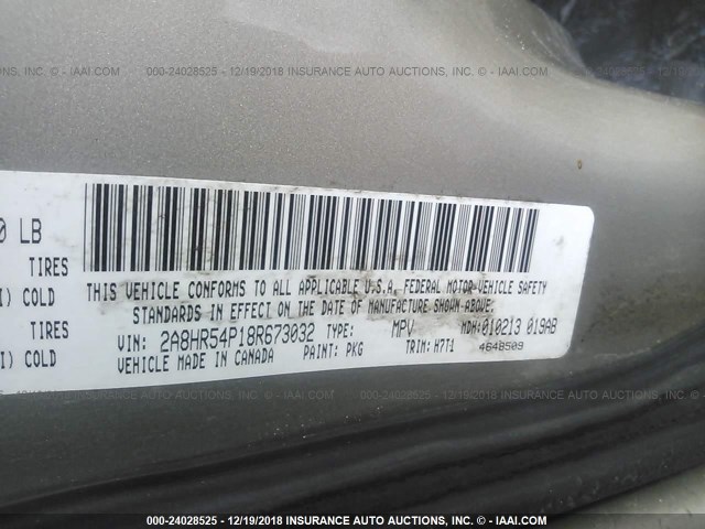 2A8HR54P18R673032 - 2008 CHRYSLER TOWN & COUNTRY TOURING SILVER photo 9