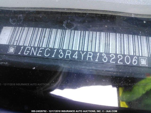 1GNEC13R4YR132206 - 2000 CHEVROLET TAHOE C1500 BLACK photo 9