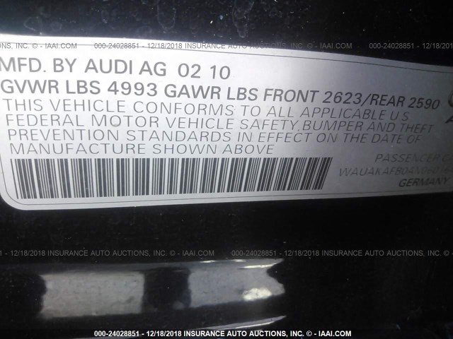 WAUAKAFB0AN060164 - 2010 AUDI A6 PREMIUM BLUE photo 9