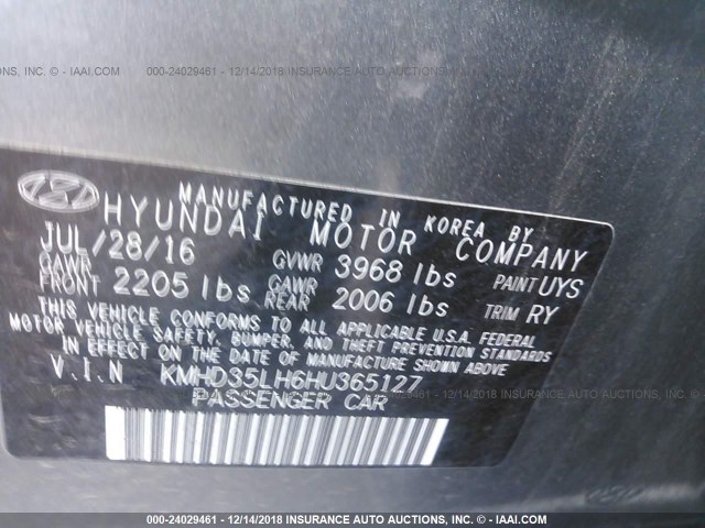 KMHD35LH6HU365127 - 2017 HYUNDAI ELANTRA GT GRAY photo 9