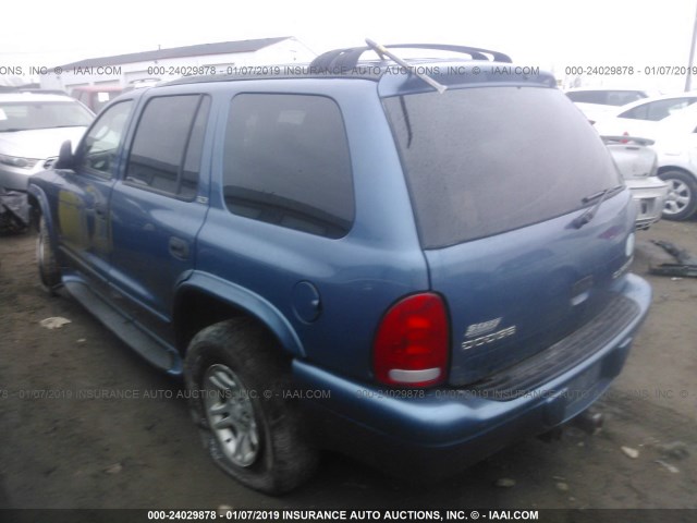 1B4HS48NX2F123631 - 2002 DODGE DURANGO SLT BLUE photo 3