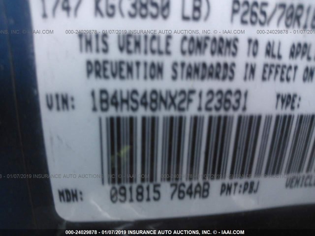 1B4HS48NX2F123631 - 2002 DODGE DURANGO SLT BLUE photo 9