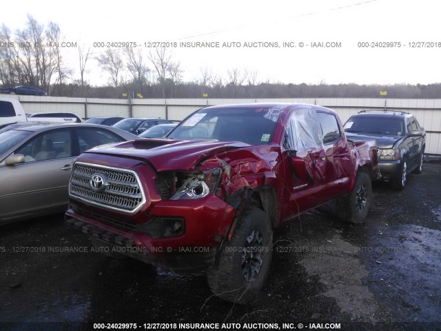 5TFCZ5AN8GX023697 - 2016 TOYOTA TACOMA DBL CAB/SR/SR5/TRD SPT/OR RED photo 2