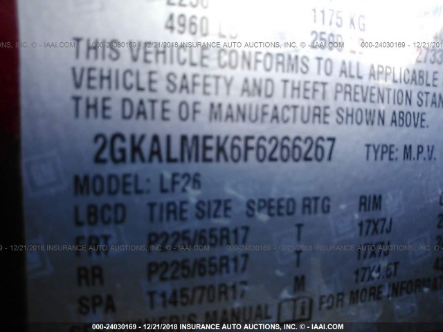 2GKALMEK6F6266267 - 2015 GMC TERRAIN SLE RED photo 9