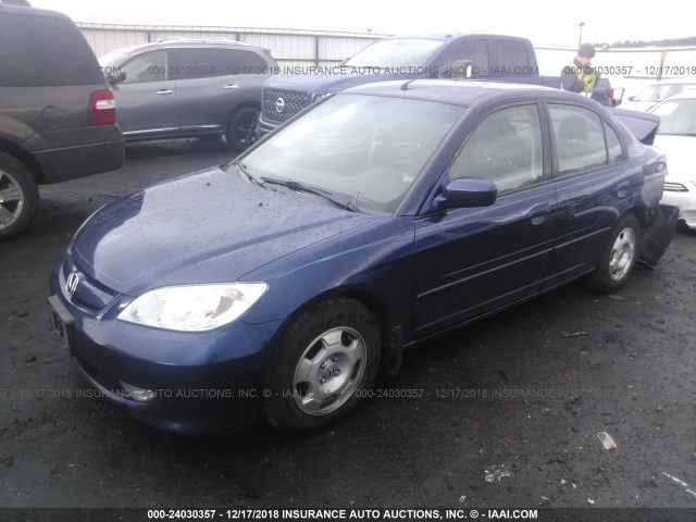 JHMES96655S013983 - 2005 HONDA CIVIC HYBRID BLUE photo 2