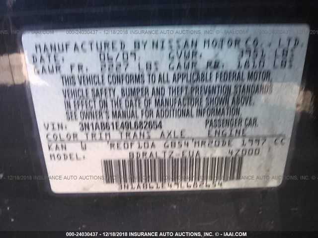 3N1AB61E49L682654 - 2009 NISSAN SENTRA 2.0/2.0S/2.0SL BLACK photo 9