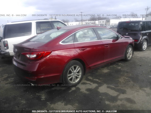 5NPE24AF1FH230653 - 2015 HYUNDAI SONATA SE RED photo 4