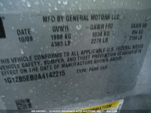 1G1ZB5EB0A4142215 - 2010 CHEVROLET MALIBU LS ვერცხლისფერი ფოტო 9