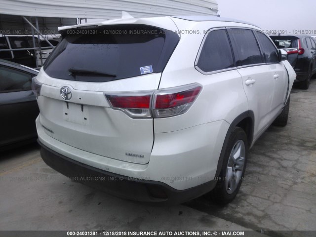 5TDYKRFH9FS108430 - 2015 TOYOTA HIGHLANDER LIMITED/LTD PLATINUM WHITE photo 4