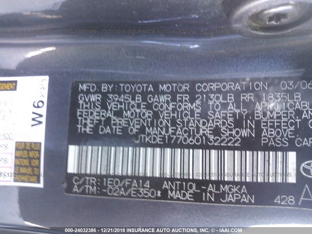 JTKDE177060132222 - 2006 TOYOTA SCION TC ნაცრისფერი ფოტო 9