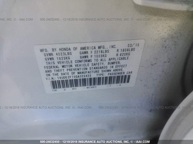 19UDE2F70GA005420 - 2016 ACURA ILX PREMIUM/TECH WHITE photo 9