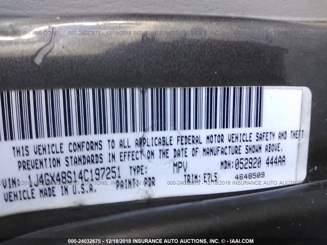 1J4GX48S14C197251 - 2004 JEEP GRAND CHEROKEE LAREDO/COLUMBIA/FREEDOM 灰色 照片 9
