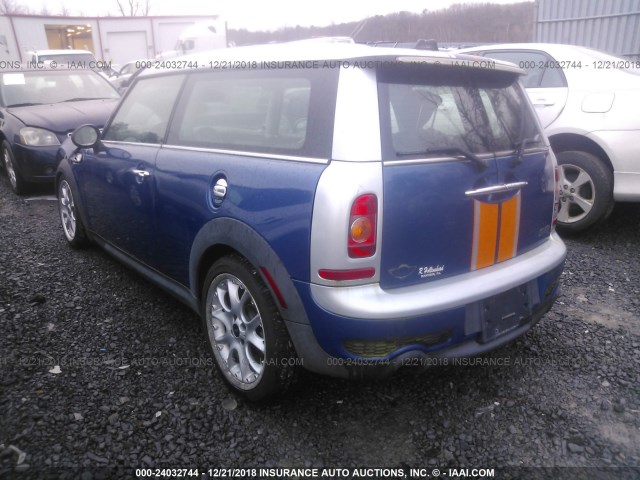 WMWMM33538TP70666 - 2008 MINI COOPER S CLUBMAN BLUE photo 3