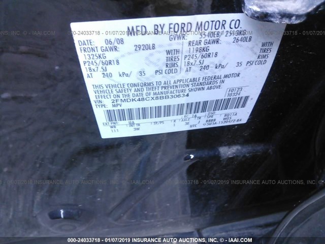 2FMDK48CX8BB30634 - 2008 FORD EDGE SEL BLUE photo 9