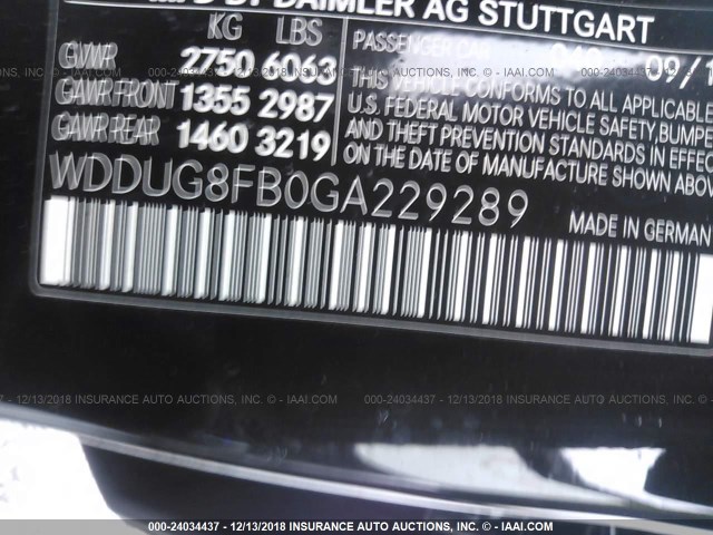 WDDUG8FB0GA229289 - 2016 MERCEDES-BENZ S550 550 4MATIC BLACK photo 9