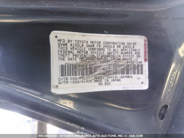 JT2BG12K8T0414956 - 1996 TOYOTA CAMRY DX/LE/XLE BLACK photo 9