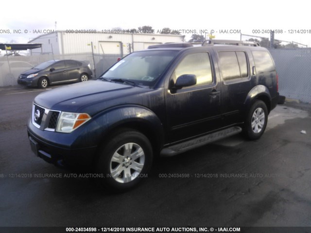 5N1AR18W46C632429 - 2006 NISSAN PATHFINDER LE/SE/XE BLUE photo 2