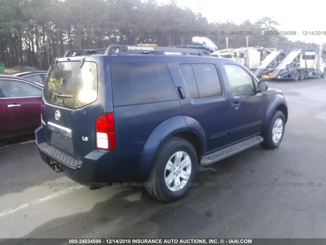 5N1AR18W46C632429 - 2006 NISSAN PATHFINDER LE/SE/XE BLUE photo 4