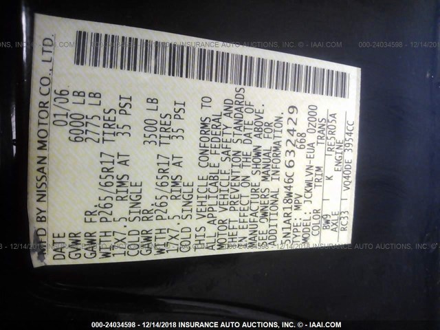 5N1AR18W46C632429 - 2006 NISSAN PATHFINDER LE/SE/XE BLUE photo 9