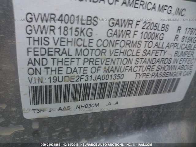 19UDE2F31JA001350 - 2018 ACURA ILX WATCH PLUS SILVER photo 9