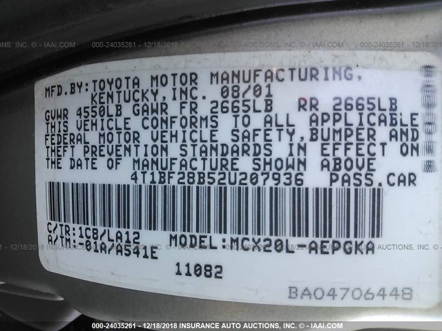 4T1BF28B52U207936 - 2002 TOYOTA AVALON XL/XLS SILVER photo 9