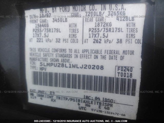 5LMPU28L1WLJ20208 - 1998 LINCOLN NAVIGATOR 黑色 照片 9