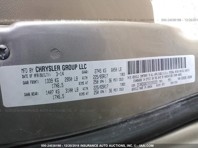 2C4RDGBG7ER335333 - 2014 DODGE GRAND CARAVAN SE GOLD photo 9