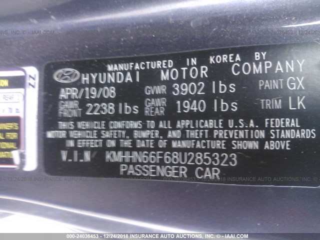 KMHHN66F68U285323 - 2008 HYUNDAI TIBURON GT/SE/GT LIMITED GRAY photo 9