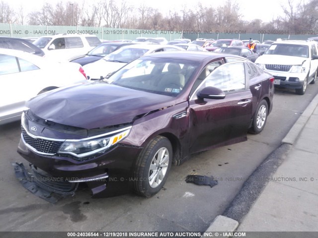 5XXGT4L39GG101243 - 2016 KIA OPTIMA LX BURGUNDY photo 2