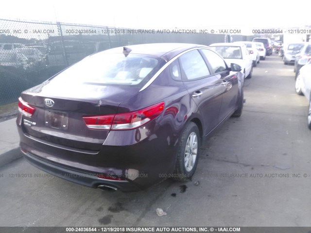 5XXGT4L39GG101243 - 2016 KIA OPTIMA LX BURGUNDY photo 4